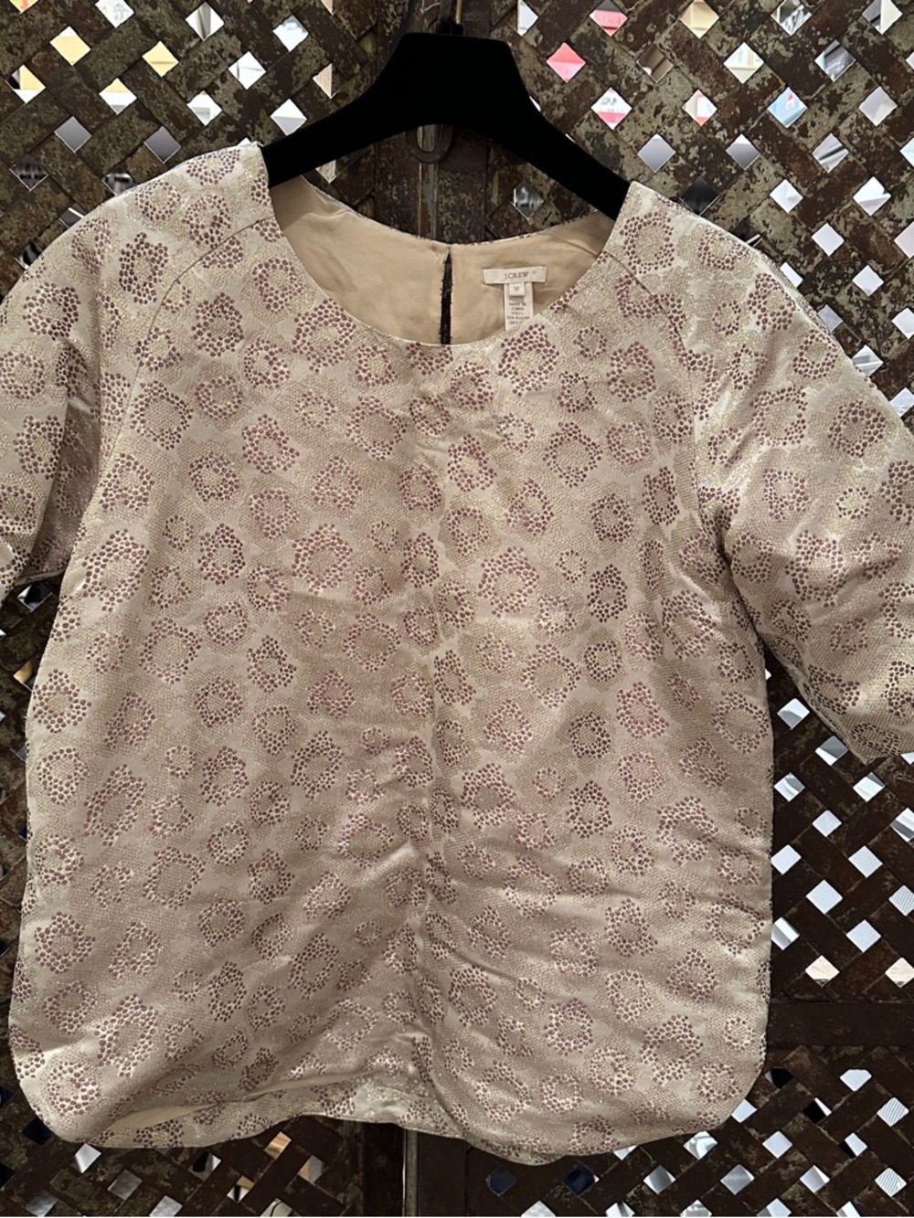 J. Crew Blush Top with Metallic Rose Jacquard